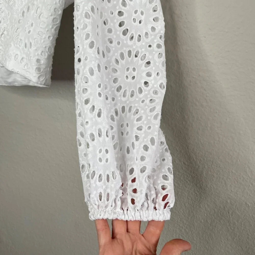 Lilly Pulitzer Roca Resort White Eyelet Lace Long Sleeve Cropped Top 0